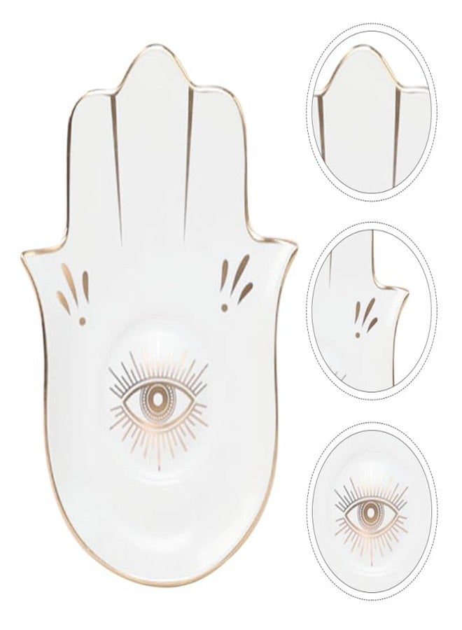 HEALLILY Ceramic Jewelry Dish Buddha Hand Ring Holder Tray Jewelry Display Dish Evil Eye Trinket Organizer Storage Plate Key Bowl for Earring Bracelet Necklace White - Image 5
