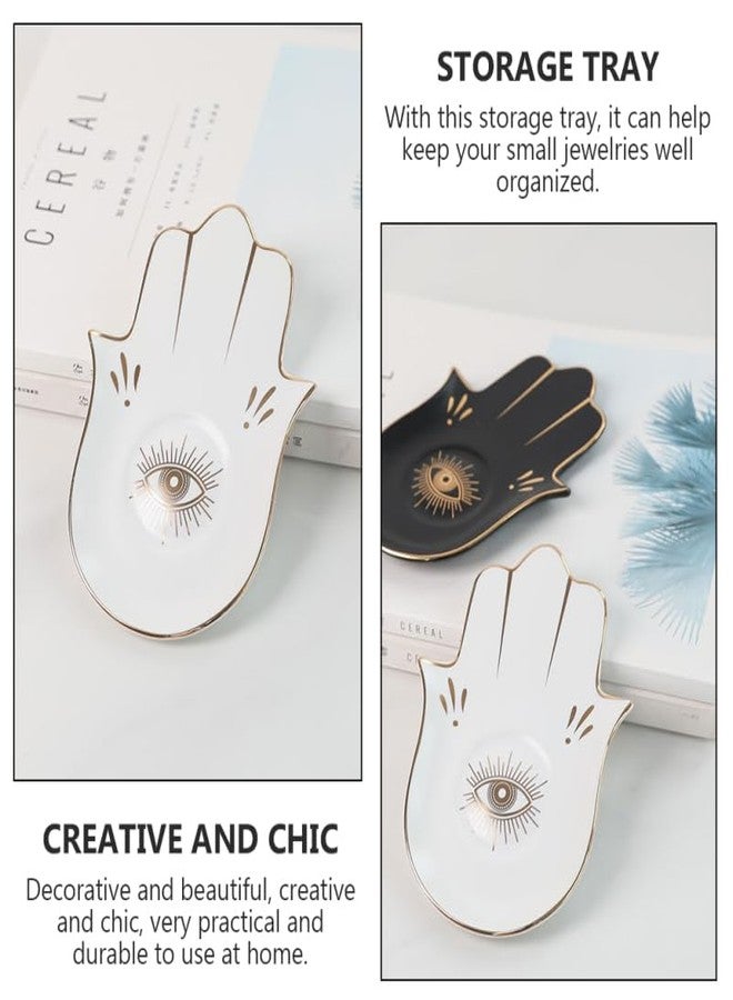 HEALLILY Ceramic Jewelry Dish Buddha Hand Ring Holder Tray Jewelry Display Dish Evil Eye Trinket Organizer Storage Plate Key Bowl for Earring Bracelet Necklace White - Image 3