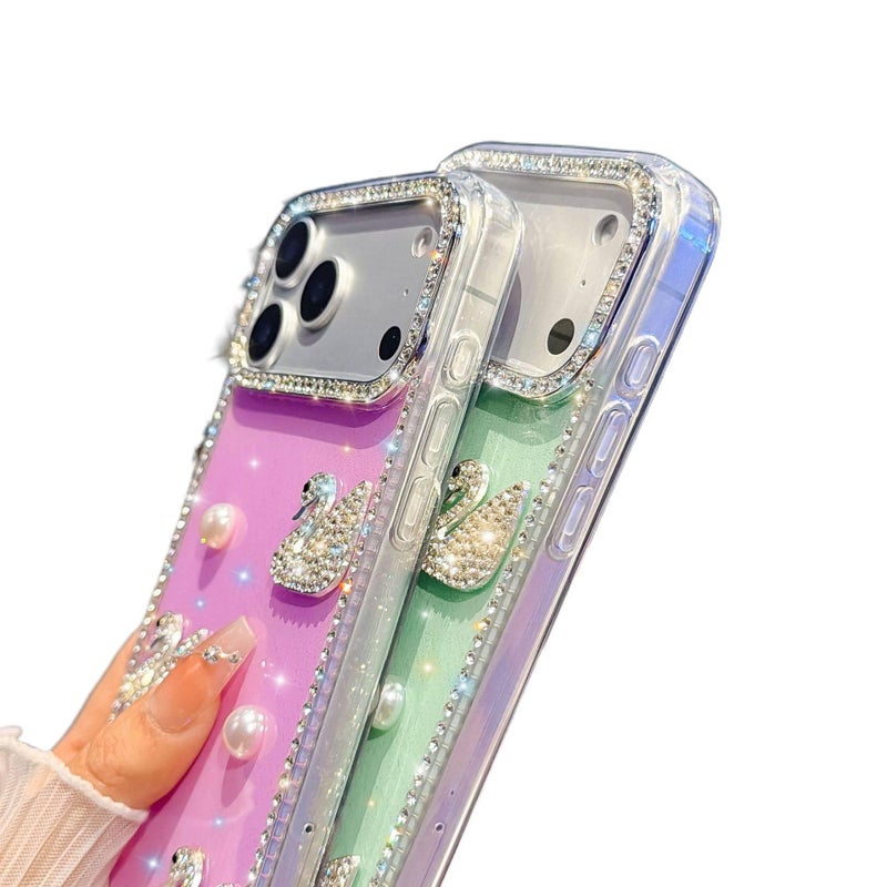 MS Acrylic Protective Case for iPhone 17 / 17 Air / 17 Pro / 17 Pro Max with Drop Protection and Diamond Sparkle plus Shockproof plus IMD Technology plus Pearl Swan Pattern in Star - Image 5