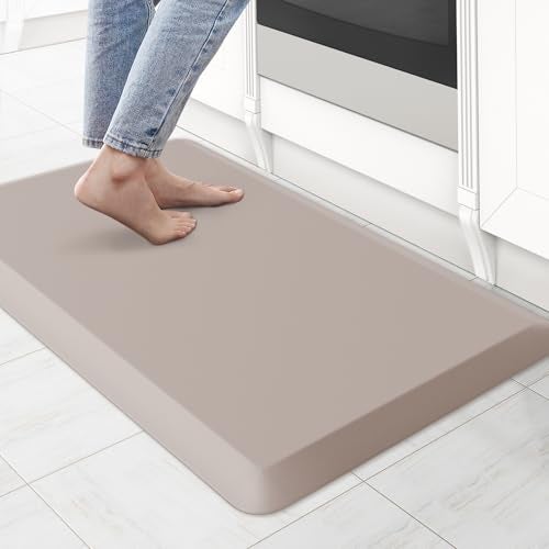 KitchenClouds Kitchen Mat Cushioned Anti Fatigue Kitchen Rug 0.8inch Waterproof Non Slip Kitchen Rugs and Mats Standing Desk Mat Comfort Floor Mats for Kitchen Sink Office (17.3"x28",Khaki) - Image 1