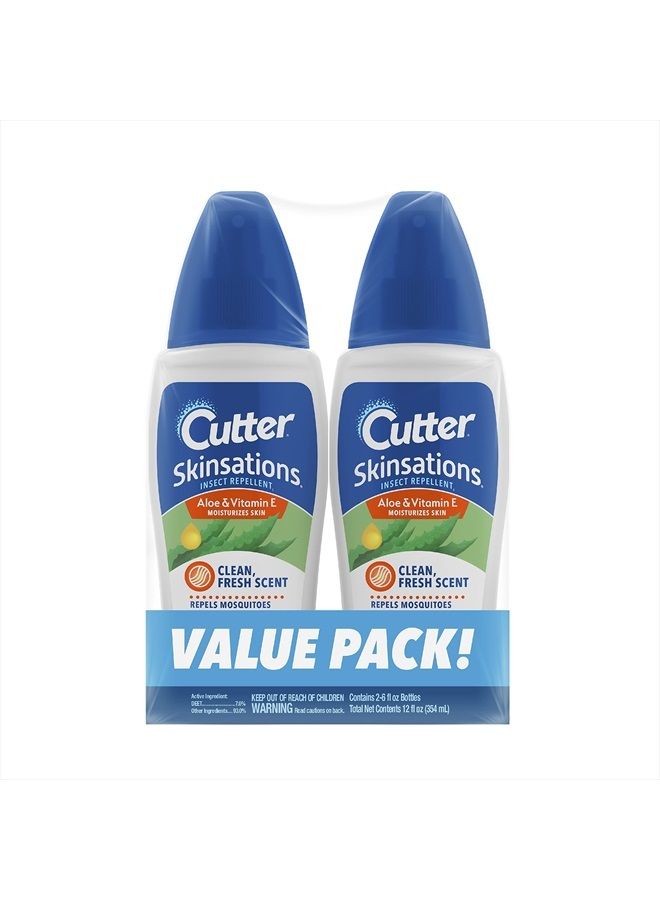 Cutter Skinsations Insect Repellent, Repels Mosquitos, Ticks, Gnats, Fleas, 7% DEET, 2 pack, 6 fl Ounce (Pump Spray) - Image 1