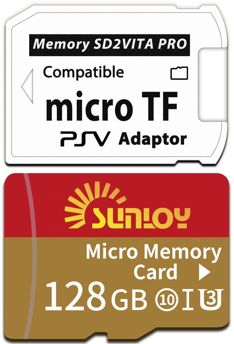 Sunloy SD2Vita 6.0 PS Vita Memory Card Adapter with 128GB Micro SD Card, High Speed microSDXC UHS-I Flash Memory Card with PSVita SD Card Adapter for PSV 1000/2000 PSTV FW 3.60 HENkaku Enso System - Image 1