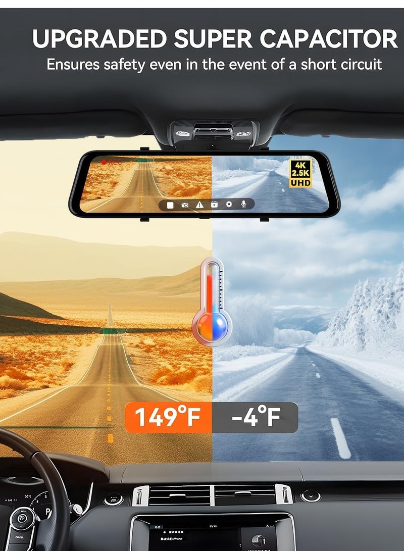 WOLFBOX Rear View Mirror Camera: Mirror Dash Cam Front and Rear 4K+2.5K for Car with 12" Full Touch Screen, Night Vision, G-Sensor, Parking Assist,Included 64GB Card & GPS - Image 2