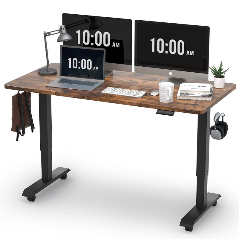 Monomi 55 Electric Standing DeskHeight Adjustable Home Office Sit Stand Up Computer PC TableTall Standup Workstation Gaming Writing Study Bedroom Rising DesksBrown