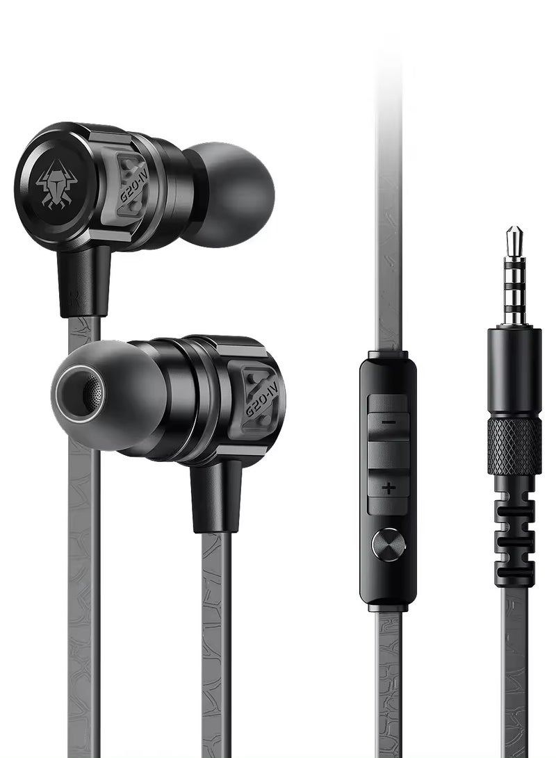 Plextone 3.5mm Wired Earphones, Plextone G20 Gaming Headphones with Metal Bass, HD Microphone, Type-C Adapter, Stereo Gaming Earphone Black - Image 1