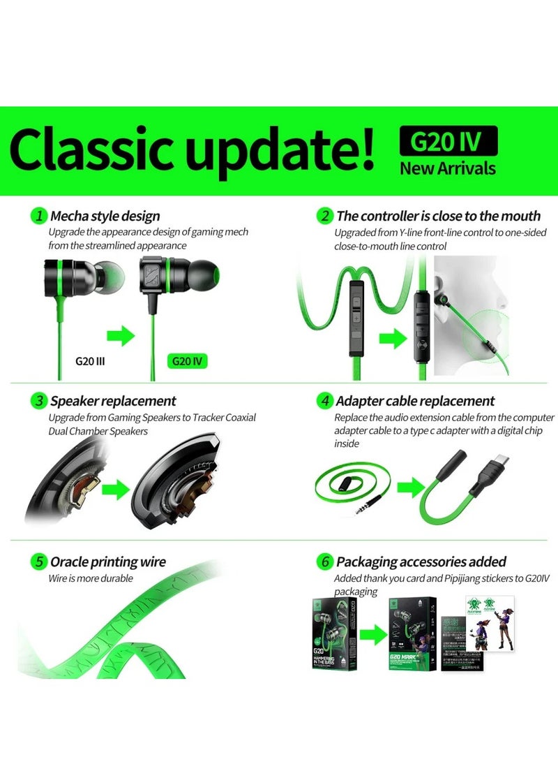 Plextone 3.5mm Wired Earphones, Plextone G20 Gaming Headphones with Metal Bass, HD Microphone, Type-C Adapter, Stereo Gaming Earphone Black - Image 5