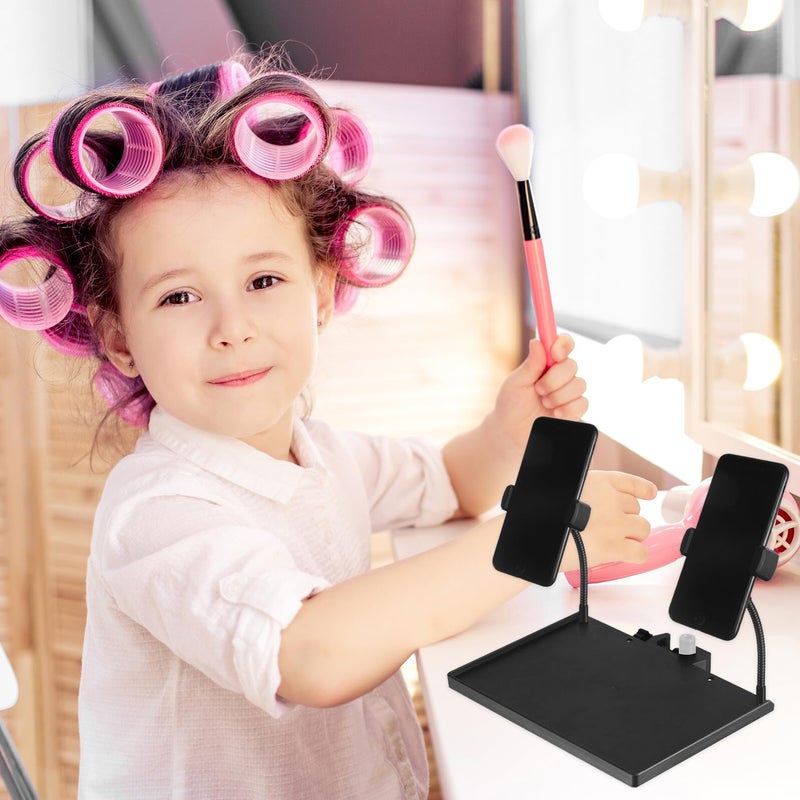 Large 24x17 5cm Mic Stand Clamp On Shelf With Dual Phone Holders Utility Tray - Image 5