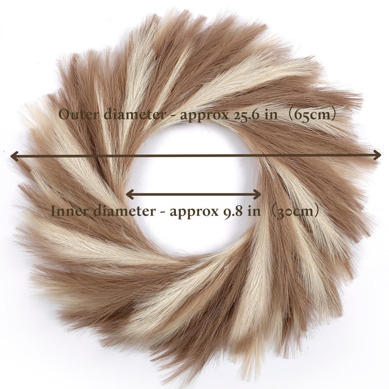 Perfnique Pampas Grass Wreath, 25'' Faux Pampas Wreath for Front Door, Artificial Pampas Wreath for All Seasons, Boho Wall Decor, Farmhouse Pampas Grass Garland, DIY Wreath Arrangement (Ivory&Taupe) - Image 5