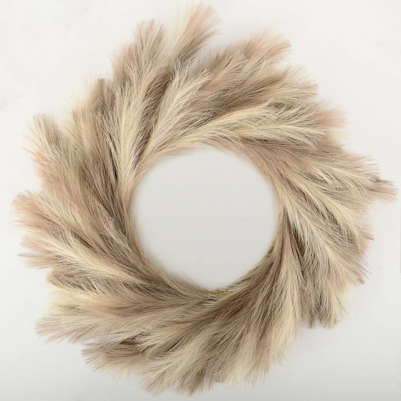 Perfnique Pampas Grass Wreath, 25'' Faux Pampas Wreath for Front Door, Artificial Pampas Wreath for All Seasons, Boho Wall Decor, Farmhouse Pampas Grass Garland, DIY Wreath Arrangement (Ivory&Taupe) - Image 1