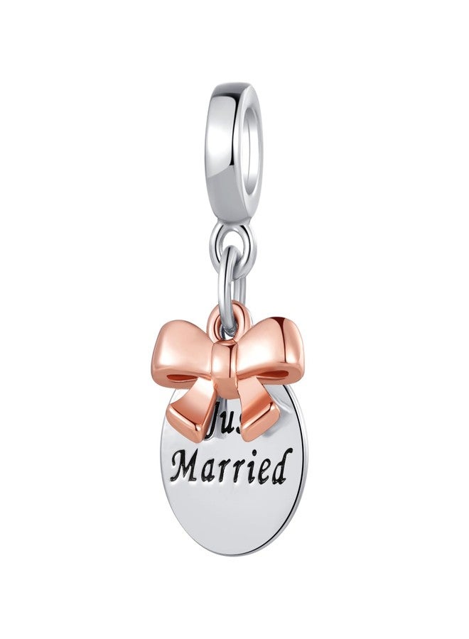 MiiFort Two-tone Rose Gold Just Married Wedding Bow-Knot Double Dangle Charm Compatible with Pandora Charms Bracelets - Image 1