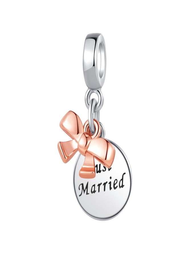 MiiFort Two-tone Rose Gold Just Married Wedding Bow-Knot Double Dangle Charm Compatible with Pandora Charms Bracelets - Image 2