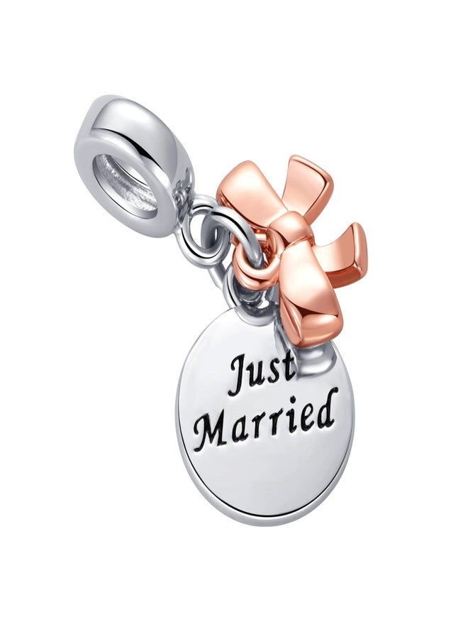 MiiFort Two-tone Rose Gold Just Married Wedding Bow-Knot Double Dangle Charm Compatible with Pandora Charms Bracelets - Image 3