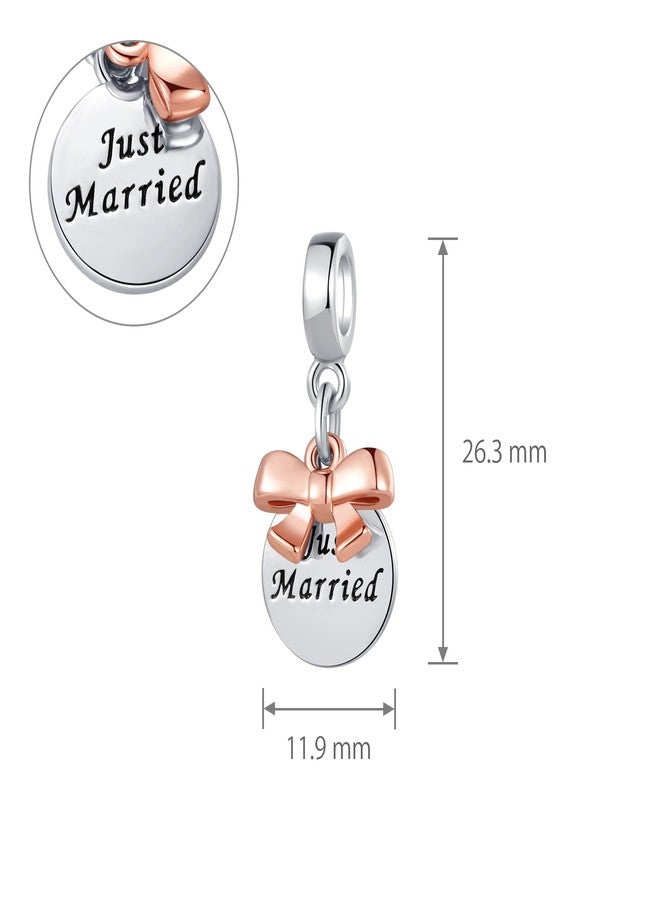 MiiFort Two-tone Rose Gold Just Married Wedding Bow-Knot Double Dangle Charm Compatible with Pandora Charms Bracelets - Image 4