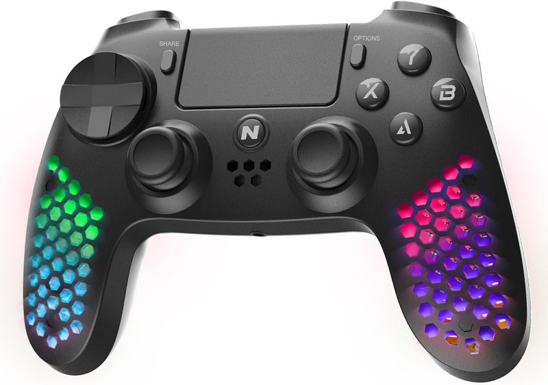 NITHO RGB Wireless Controller for PS4/PS5 (PS4 Game Only)/PC/Android/iOS, Hexagonal Design Joystick with RGB LED Lights, Vibration, 6-Axis Motion Sensor, Touchpad, Audio Jack/Speaker, Trigger Sets - Image 1