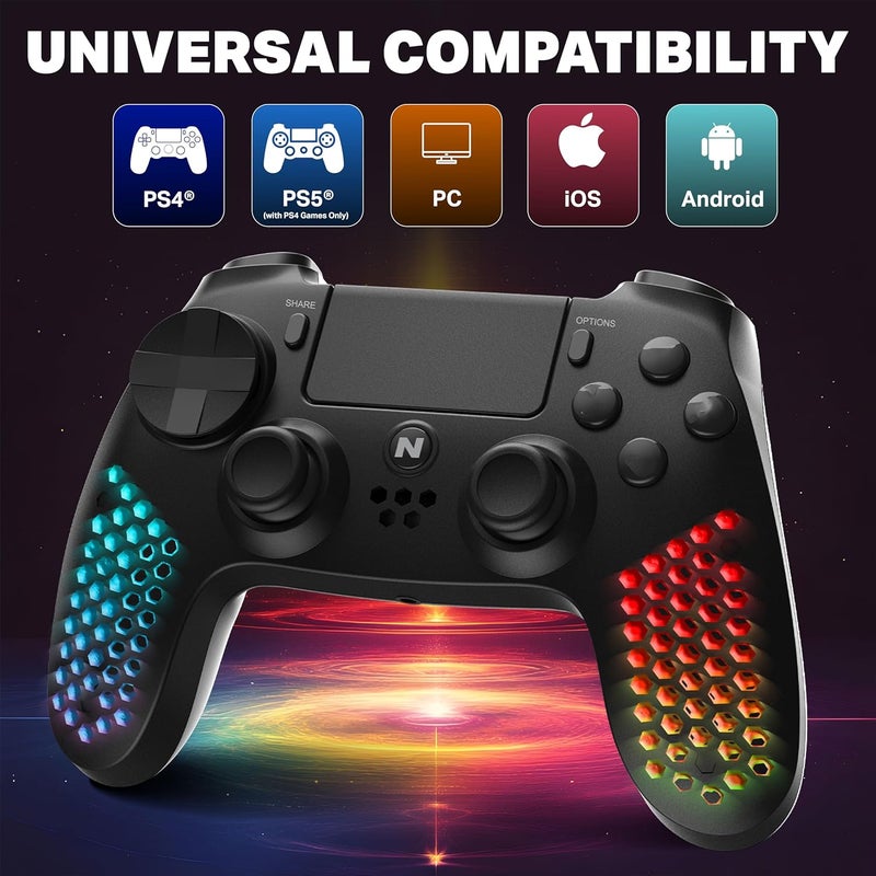 NITHO RGB Wireless Controller for PS4/PS5 (PS4 Game Only)/PC/Android/iOS, Hexagonal Design Joystick with RGB LED Lights, Vibration, 6-Axis Motion Sensor, Touchpad, Audio Jack/Speaker, Trigger Sets - Image 3