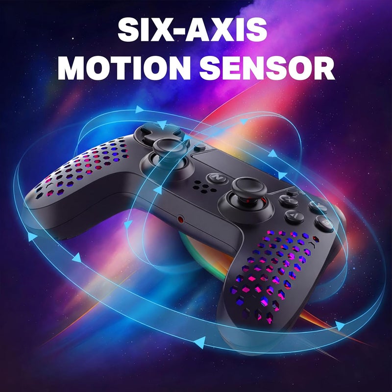 NITHO RGB Wireless Controller for PS4/PS5 (PS4 Game Only)/PC/Android/iOS, Hexagonal Design Joystick with RGB LED Lights, Vibration, 6-Axis Motion Sensor, Touchpad, Audio Jack/Speaker, Trigger Sets - Image 4