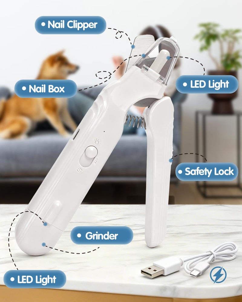 Motiilanco 2 in 1 Dog Nail Clippers & Dog Nail Grinder for Large Medium Small Dogs Cats Claw Trimmer with 2 LED Lights & Splash Guard, Ultra-Quiet, USB Rechargeable Pet Claw Care Grooming - Image 3