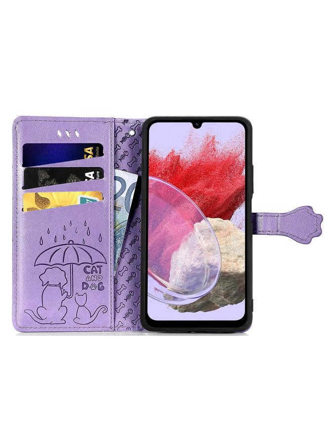 S-TOP Case For Samsung Galaxy M34 5G Cat and Dog Embossed Leather Phone Case - Image 3