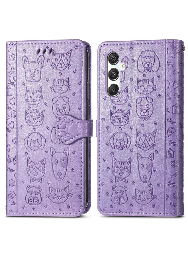 S-TOP Case For Samsung Galaxy M34 5G Cat and Dog Embossed Leather Phone Case - Image 2