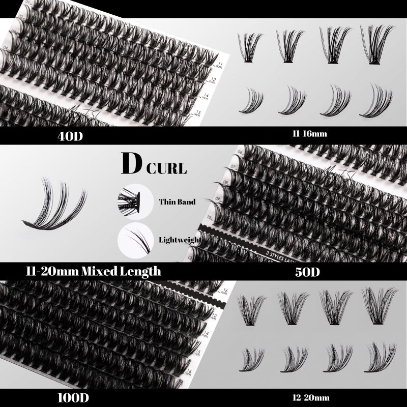 Magnetic SL DIY Lash Extensions Kit 320pcs Individual Lashes Clusters 40D 50D 100D Eyelash Extension Kit with Applicator and Lash Bond+Seal, Lash Remover For False Eyelash Mix 11-20mm (40D+50D+100D KIT) - Image 2