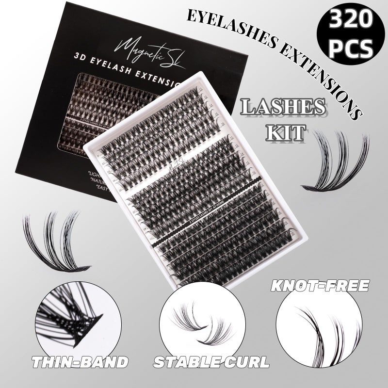 Magnetic SL DIY Lash Extensions Kit 320pcs Individual Lashes Clusters 40D 50D 100D Eyelash Extension Kit with Applicator and Lash Bond+Seal, Lash Remover For False Eyelash Mix 11-20mm (40D+50D+100D KIT) - Image 3