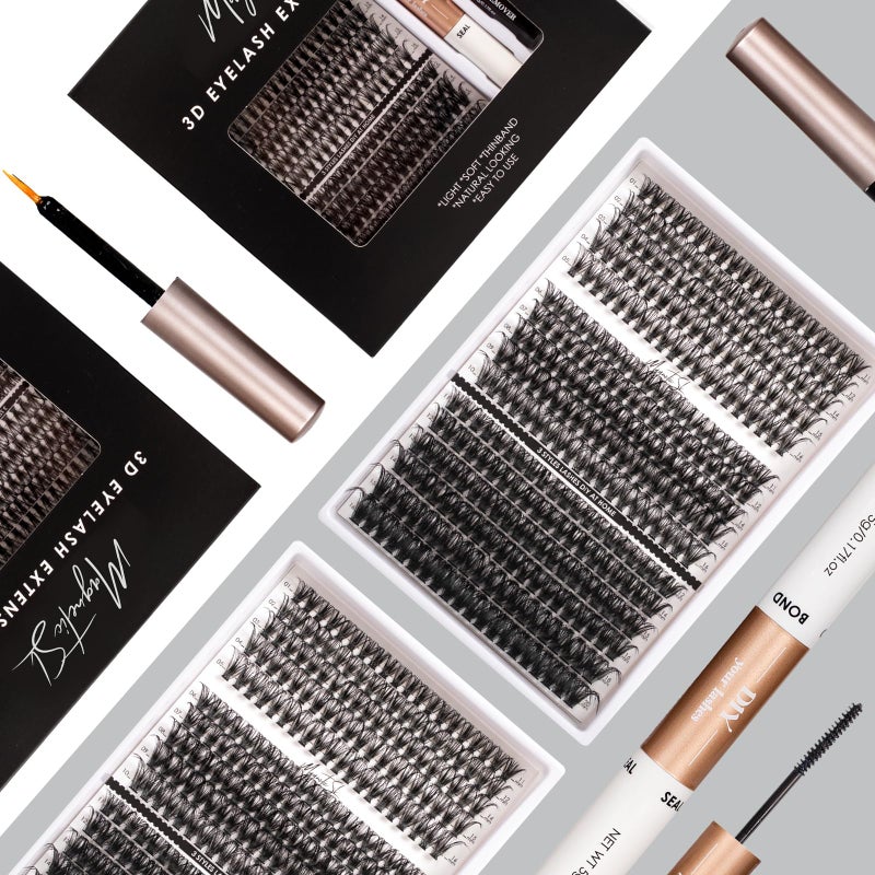 Magnetic SL DIY Lash Extensions Kit 320pcs Individual Lashes Clusters 40D 50D 100D Eyelash Extension Kit with Applicator and Lash Bond+Seal, Lash Remover For False Eyelash Mix 11-20mm (40D+50D+100D KIT) - Image 5