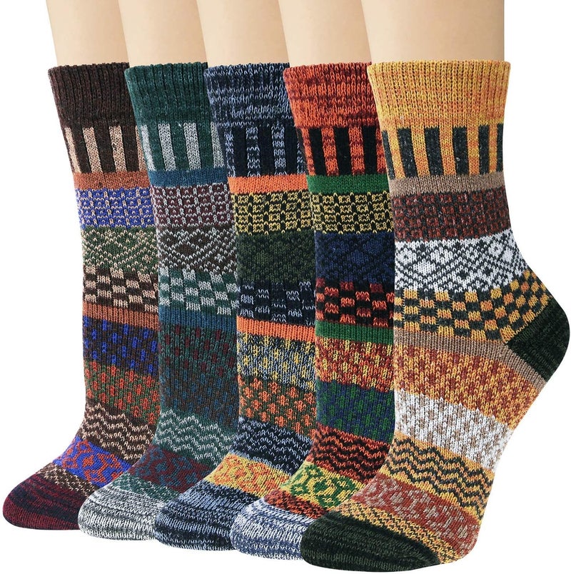 Luckam 5 Pairs of Cozy Thick Knit Wool Socks for Women - Perfect Winter Gifts for Cabin Adventures & Daily Comfort - Image 1