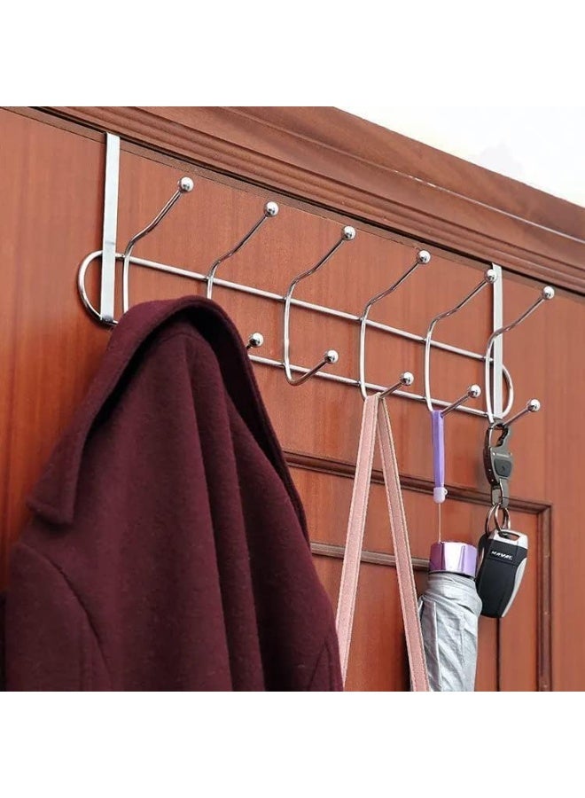Stainless Steel Door Hanger 5 Hooks, Heavy Duty Organizer Hanger Stainless Steel Towel Rack for Bedrooms, Clothes, Towels, Purses, Jackets and Bags, Silver - Image 3