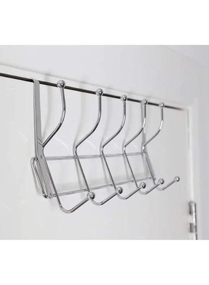 Stainless Steel Door Hanger 5 Hooks, Heavy Duty Organizer Hanger Stainless Steel Towel Rack for Bedrooms, Clothes, Towels, Purses, Jackets and Bags, Silver - Image 5
