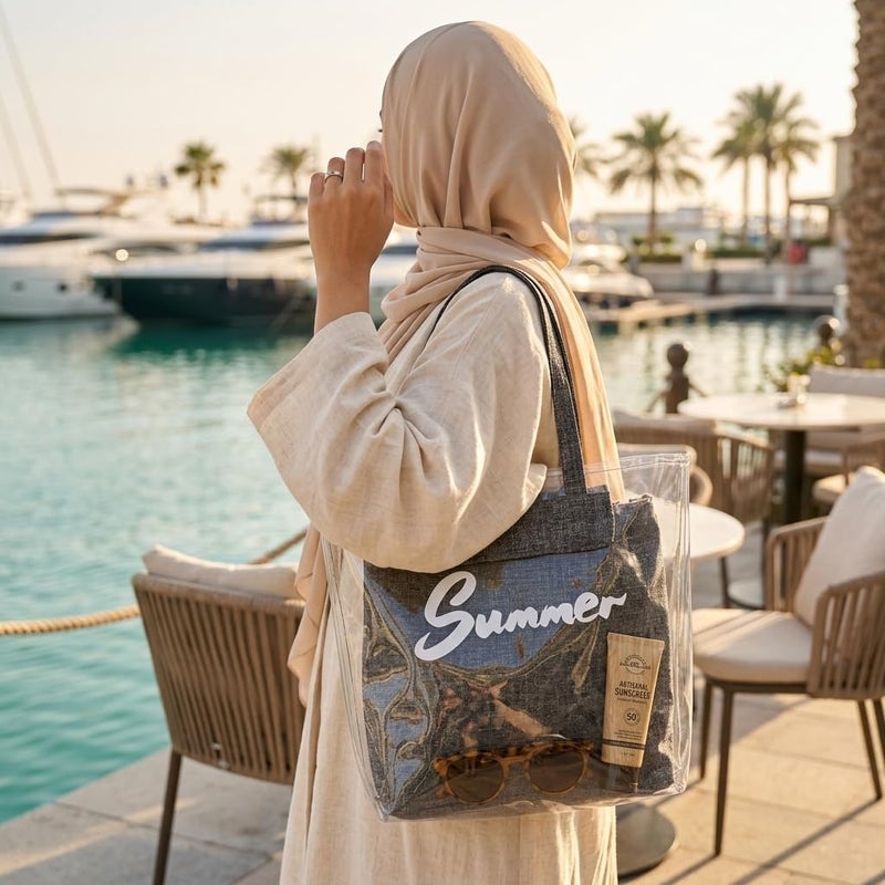 Women's 2 in 1 Transparent Tote Bag with Removable Inner Pouch, Clear PVC Shoulder Handbag with Detachable Strap, Summer Beach Shopping Travel Bag for Women (Grey) - Image 2