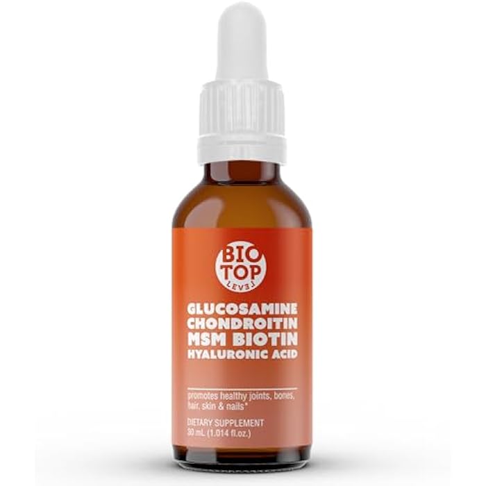 BIOTOPLEVEL Liquid Glucosamine, Chondroitin, MSM, Biotin, Hyaluronic Acid, All in One Formula for Good Health of Joints, Bones, Hair, Skin & Nails - Image 1