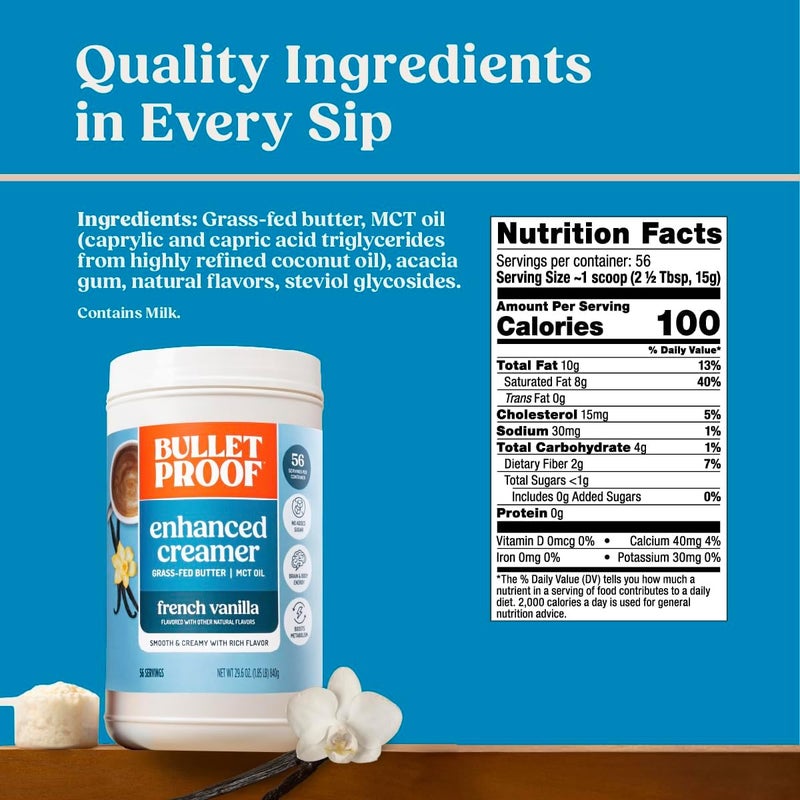 Bulletproof French Vanilla Enhanced Creamer with Grass-Fed Butter and MCT Oil - 29.6 Ounces - Image 2