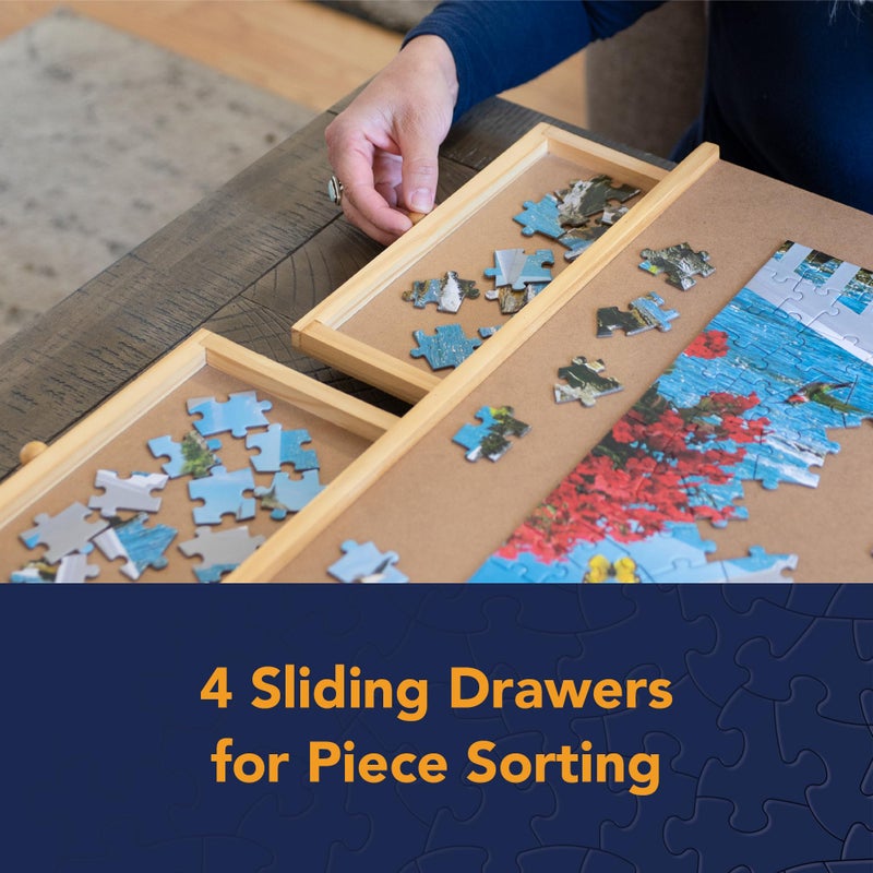 Bits and Pieces Jigsaw Puzzle Board with Drawers, Puzzle Board 1000 Pieces, 22 Inch x 30 Inch Wooden Tray Table with 4 Organizing Piece Sorting Trays, Portable, Easy Storage for Puzzles - Image 5