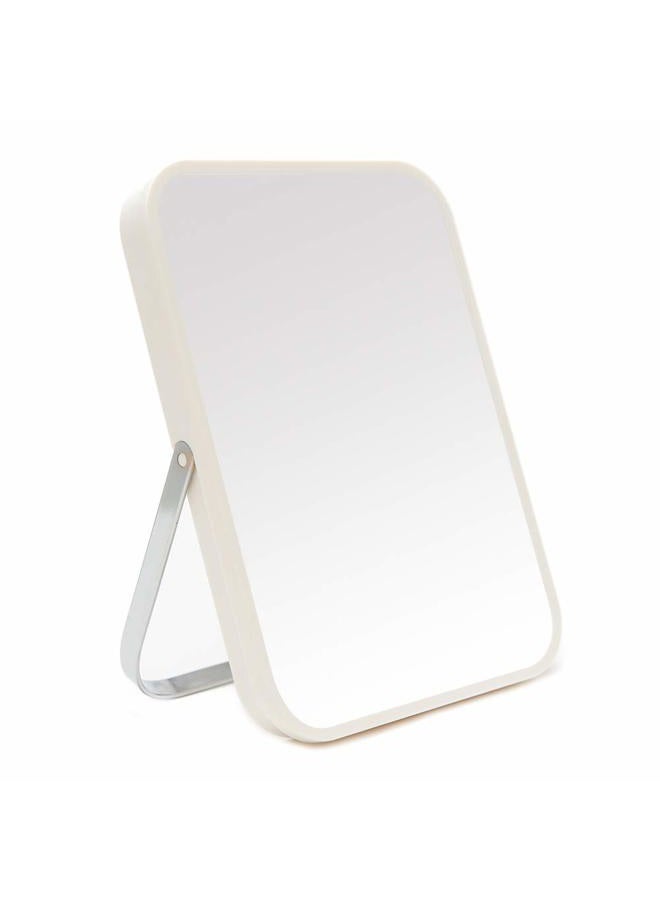 YEAKE Table Desk Vanity Makeup Mirror,20cm Portable Folding Mirror with Metal Stand 90CAdjustable Rotation Tavel Make Up Mirror Hanging Bathroom for Shower Shaving(White) - Image 1
