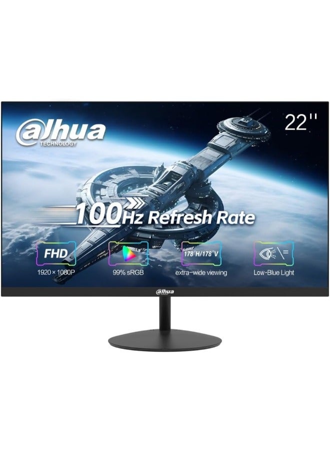 Dahua 22-Inch Full HD 1080p 100Hz Ultra-Thin, Borderless Monitor With Speakers (Built-in), HDMI, VGA, 3 Years Warranty (Black) BLACK - Image 1