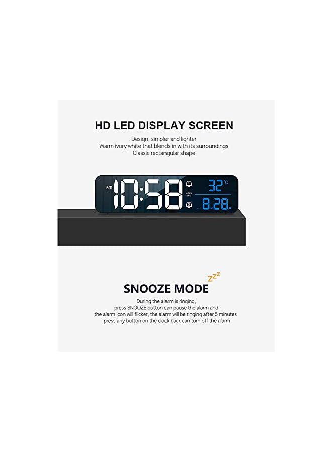 Raxoom Clock, Digital Clock Large Display, LED Digital Alarm Clock for Living Room, Rechargeable, Sound-Activated, Snooze, Date &Temp Display Digital Wall Clock, for Bedroom Kitchen Office, Black - Image 2