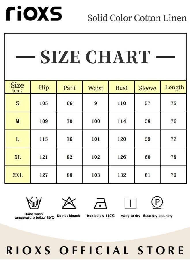 RIOXS - Women's 2 Pieces Linen Outfit with Chic Design, Daily Casual Set, Loose Cardigan Long Sleeves Tops and Elastic Waist Straight Pants, Made of Linen/Cotton Blended Fabric, Perfect for Travel, Daily Wear, Party or Dating - Image 1