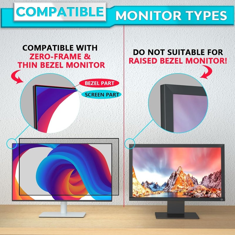 PYS [2024 NEW VERSION] 27 Inch Computer Monitor Privacy Screen,16:9 Aspect Removable Computer Screen Privacy Shield, Matte Finish [9D Full Coverage] [Anti-Blue Light] [Anti-Scratch] - Image 5
