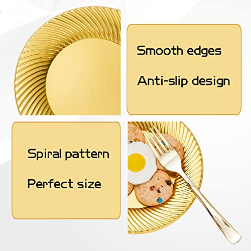 N9R 60pcs Gold Plastic Dessert Plates with Forks, Include 30pcs Disposable Dessert Plates 7 inch, 30pcs Gold Plastic Forks 7.4 inch for Parties Weddings Birthday - Image 5