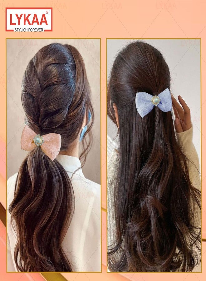 LYKAA Hair Bow Ponytail Rubber Band, Tie With Brooch French Barrette Bowknot Hair Accessories For Girls and Women - 3 pc Multi. - Image 2