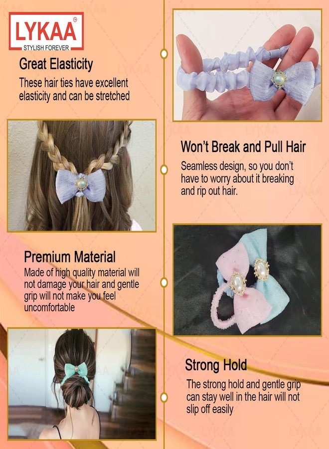 LYKAA Hair Bow Ponytail Rubber Band, Tie With Brooch French Barrette Bowknot Hair Accessories For Girls and Women - 3 pc Multi. - Image 5
