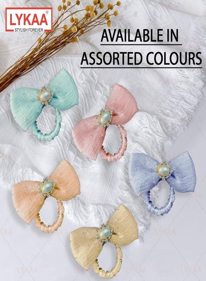 LYKAA Hair Bow Ponytail Rubber Band, Tie With Brooch French Barrette Bowknot Hair Accessories For Girls and Women - 3 pc Multi. - Image 4