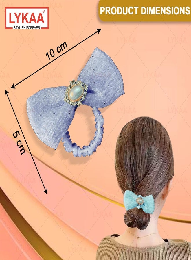 LYKAA Hair Bow Ponytail Rubber Band, Tie With Brooch French Barrette Bowknot Hair Accessories For Girls and Women - 3 pc Multi. - Image 3