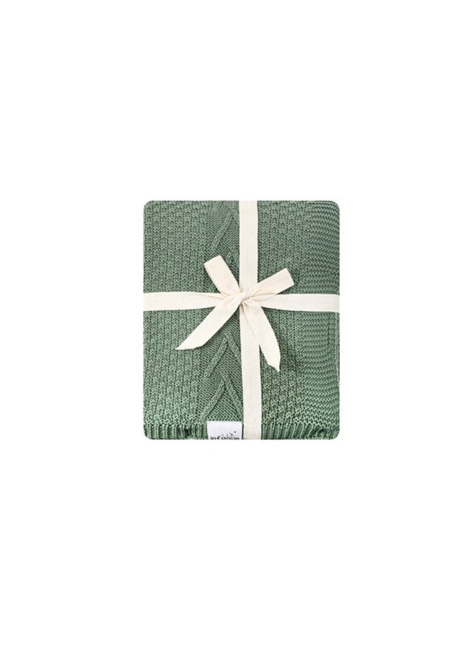 infancie - Organic Baby Knitted Shawl Blanket (80x110cm) Olive Green - Image 1
