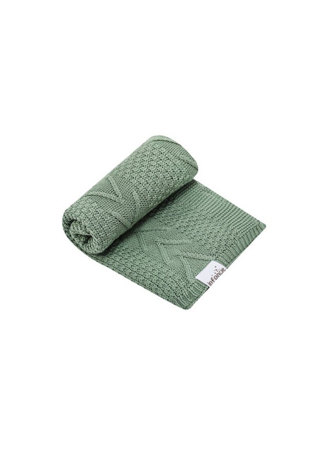 infancie - Organic Baby Knitted Shawl Blanket (80x110cm) Olive Green - Image 1
