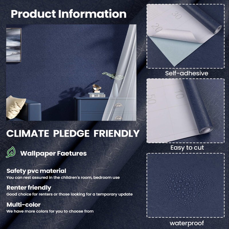 Abyssaly Dark Blue Peel and Stick Wallpaper - Removable Waterproof Self Adhesive Contact Paper - Silk Boys Wall Covering Poster Board - Kitchen Countertop Vinyl Wrap for Bathroom Cabinet 15.7x118 - Image 2