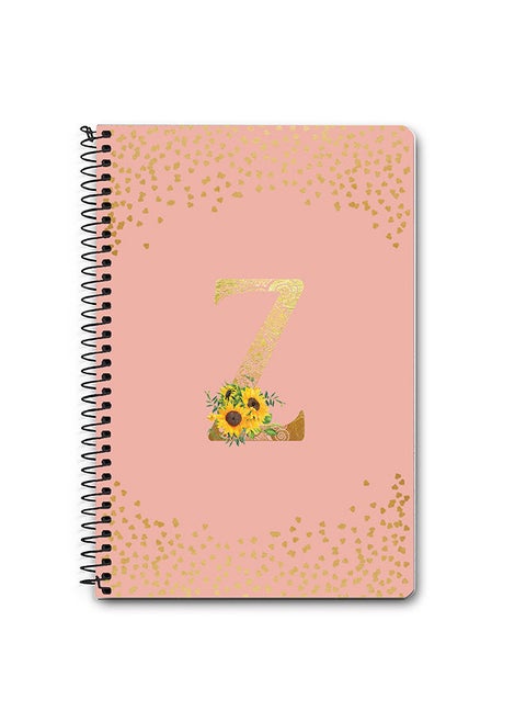 Designer A5 Spiral Notebook Memo Notepad Journal - Custom Monogram Initial Letter Mandala Floral Pattern Alphabet - Z - Rose Pink