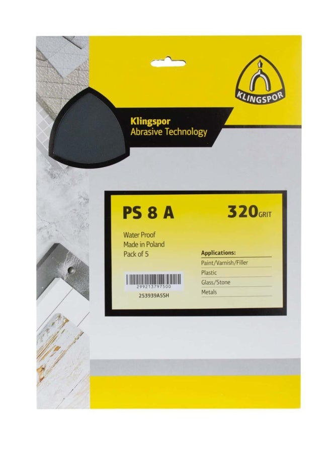 Pack Of 5 Klingspor Waterproof Sandpaper Sheet 320 Grit