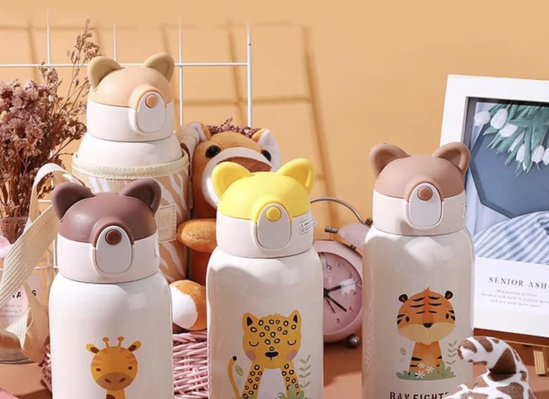 CherryBox Animal Print Stainless Steel 316 Sipper Water Bottle with Animal Cartoon Plush Cover Flask - 530ml with Double Wall Flask with Straw and Cup (Cheetah) - Image 3