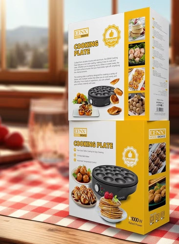 Denx DX3412 Dutch Mini Pancake & Takoyaki Maker – 14-Hole Non-Stick Electric Cooking Plate, 1000W Even Heating, Easy-Clean Snack & Dessert Maker - Image 5